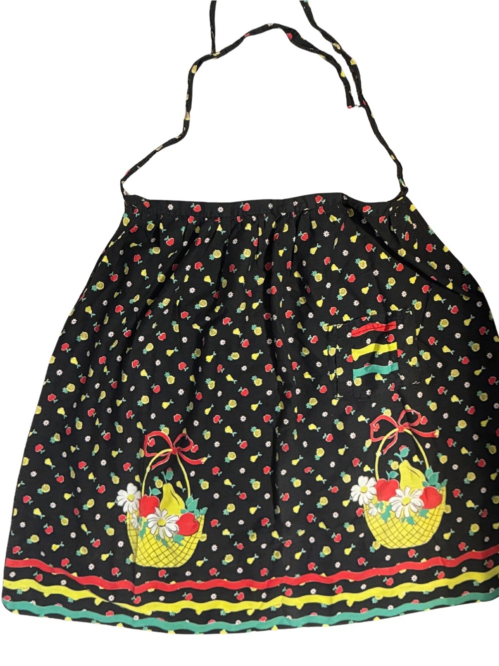 Vintage Cute Black Waist Apron with Fruit Basket Print